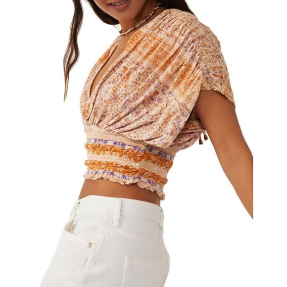 Free People smocked elastic v-neck blouse. NWT’s size medium - Picture 1 of 8